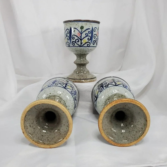 VTG Otagiri Stoneware Pottery Chalice Pedestal Goblet MCM Wine 3 Goblets - Picture 4 of 10